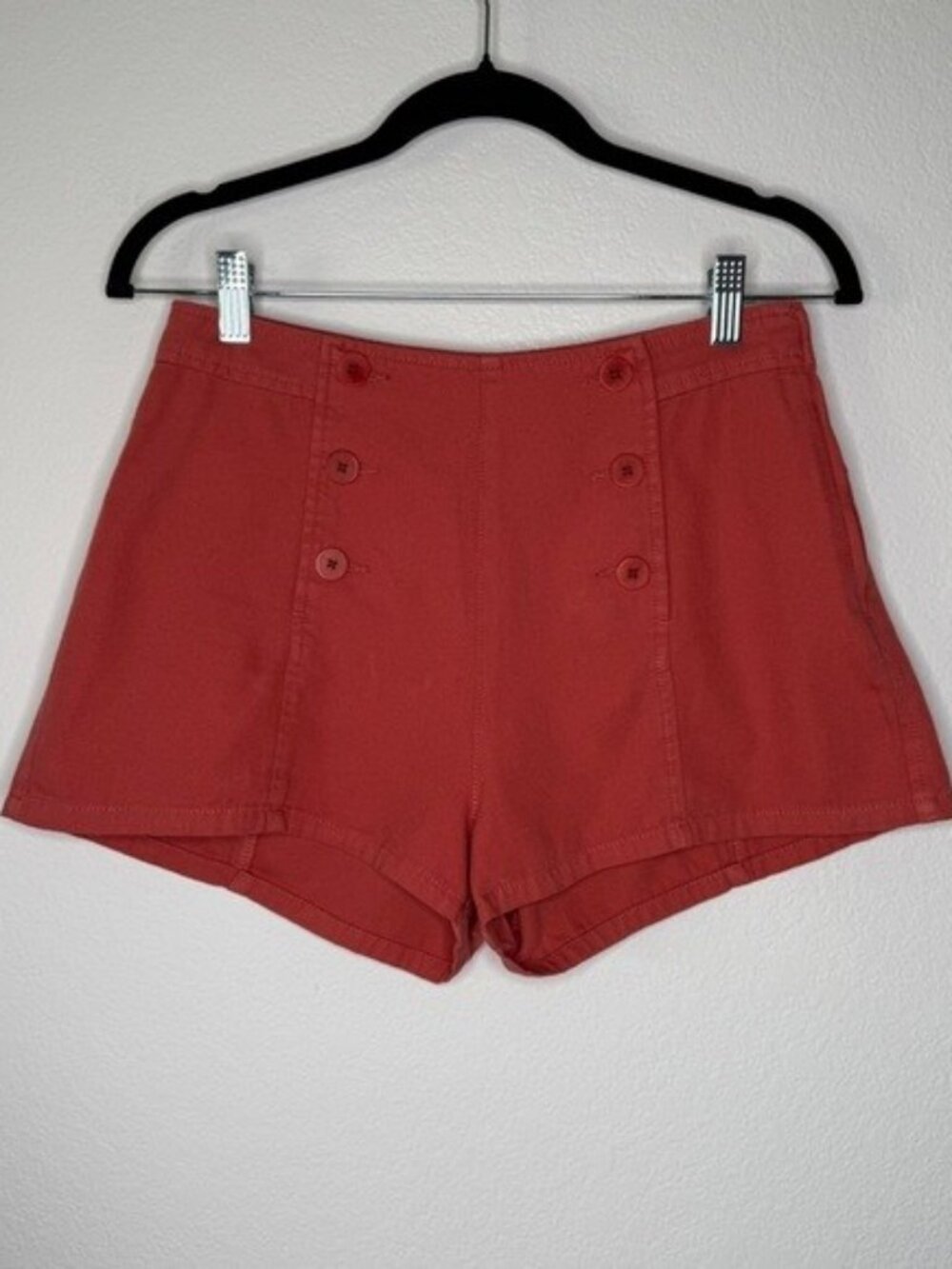 Unsubscribed Coral Button Front High Waist Tailored Cotton Shorts Size 2